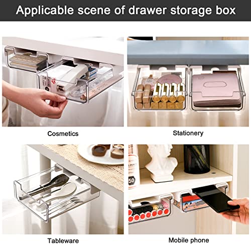 MULIANBOX Drawer Organizer Under Table Makeup Drawer Container Slide Out Self-Adhesive Hide Holder Organizer Tray for Makeup Brush, Kitchen Utensil, Pencil, Jewelry