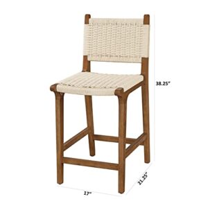 Ball & Cast Kitchen Island Woven Bar Stools Counter Height Wooden Stools 24" Armless Counter Stool, Natural Rope Paper