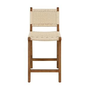 Ball & Cast Kitchen Island Woven Bar Stools Counter Height Wooden Stools 24" Armless Counter Stool, Natural Rope Paper