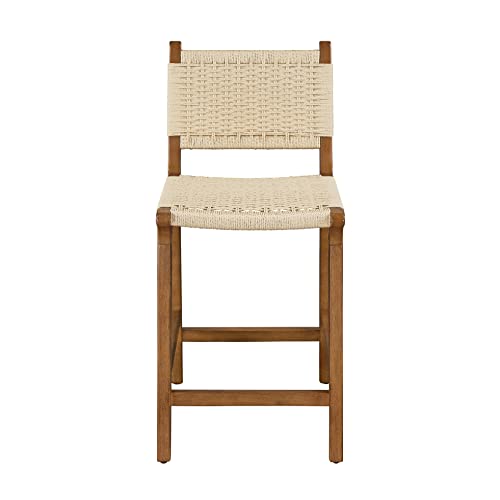 Ball & Cast Kitchen Island Woven Bar Stools Counter Height Wooden Stools 24" Armless Counter Stool, Natural Rope Paper