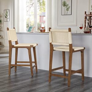 Ball & Cast Kitchen Island Woven Bar Stools Counter Height Wooden Stools 24" Armless Counter Stool, Natural Rope Paper