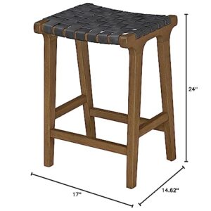 Ball & Cast Woven Strips Counter Height Bar Stools 24" H Backless Stool Chair, Dark Grey Faux Leather