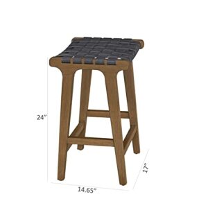 Ball & Cast Woven Strips Counter Height Bar Stools 24" H Backless Stool Chair, Dark Grey Faux Leather