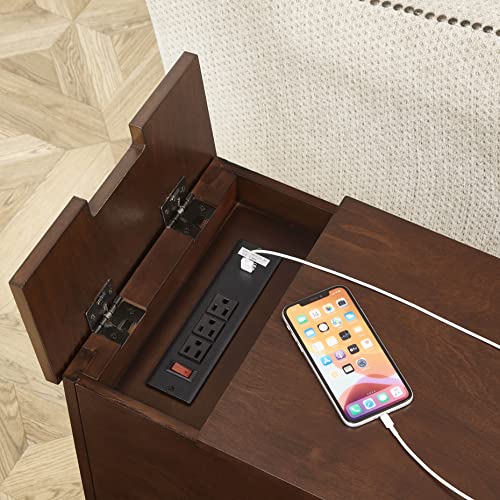 Ball & Cast End Table with Charging Station Chair Side Table Built-in USB Ports & Outlets, Dark Brown