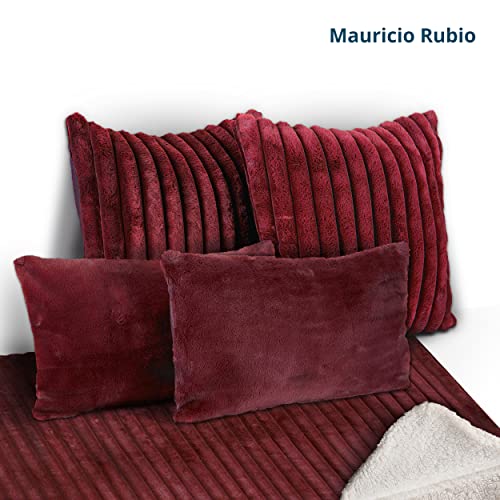 Throw Blanket & Throw Pillow Covers 5 Piece Set - Faux Fur Soft Throw Blanket for Couch & Pillow Protectors - 60"x50" Fleece Blanket with 4 Decorative Pillows Covers, Purple Potion