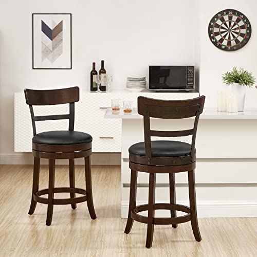 Ball & Cast Upholstered Swivel Counter Height Bar Stools 24 Inch Seat Height Kitchen Stool Chairs, Cappuccino