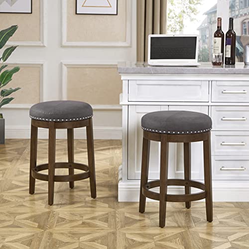 Ball & Cast Swivel Counter Stool Kitchen Bar Stools 25" H Backless Stool Chair, Grey Faux Leather