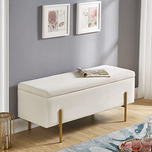 Ball & Cast Storage Ottoman Benches, 42", Gold & Cream