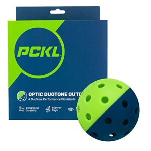 pckl optic speed pickleball balls | indoor & outdoor | 4 pack of balls | built to usapa specifications (outdoor duotone navy/neon green)