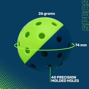 PCKL Optic Speed Pickleball Balls | Indoor & Outdoor | 4 Pack of Balls | Built to USAPA Specifications (Outdoor Duotone Navy/Neon Green)