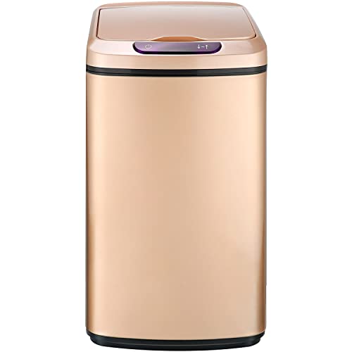 Hanover Home Hands-Free Metal Trash Can with Fingerprint-Resistant Finish, Soft-Close Motion Sensor Lid, and Removable Bin for Bathroom and Bedroom - 3.2 Gallons (12 Liters) in Rose Gold