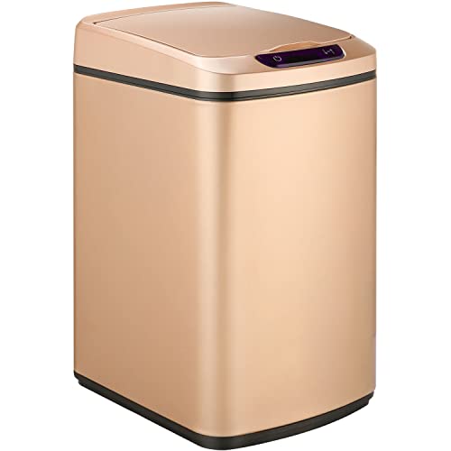 Hanover Home Hands-Free Metal Trash Can with Fingerprint-Resistant Finish, Soft-Close Motion Sensor Lid, and Removable Bin for Bathroom and Bedroom - 3.2 Gallons (12 Liters) in Rose Gold