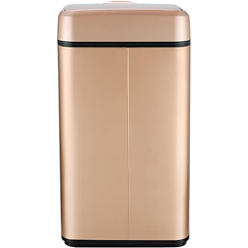 Hanover Home Hands-Free Metal Trash Can with Fingerprint-Resistant Finish, Soft-Close Motion Sensor Lid, and Removable Bin for Bathroom and Bedroom - 3.2 Gallons (12 Liters) in Rose Gold