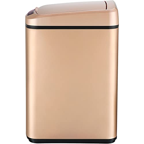 Hanover Home Hands-Free Metal Trash Can with Fingerprint-Resistant Finish, Soft-Close Motion Sensor Lid, and Removable Bin for Bathroom and Bedroom - 3.2 Gallons (12 Liters) in Rose Gold