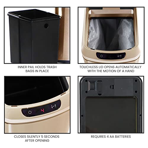 Hanover Home Hands-Free Metal Trash Can with Fingerprint-Resistant Finish, Soft-Close Motion Sensor Lid, and Removable Bin for Bathroom and Bedroom - 3.2 Gallons (12 Liters) in Rose Gold