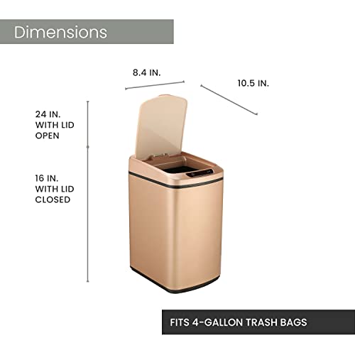 Hanover Home Hands-Free Metal Trash Can with Fingerprint-Resistant Finish, Soft-Close Motion Sensor Lid, and Removable Bin for Bathroom and Bedroom - 3.2 Gallons (12 Liters) in Rose Gold