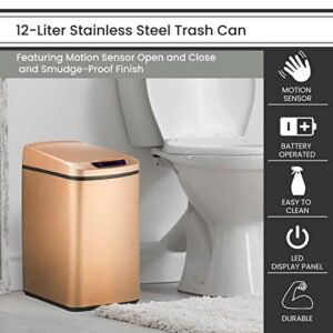 Hanover Home Hands-Free Metal Trash Can with Fingerprint-Resistant Finish, Soft-Close Motion Sensor Lid, and Removable Bin for Bathroom and Bedroom - 3.2 Gallons (12 Liters) in Rose Gold