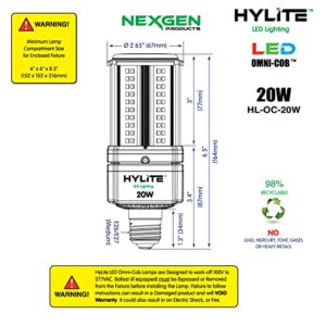 HyLite LED Lighting 20W High Performance LED Omni-Cob Lamp, 360º, (~100W HID), 50K, 3000 lm, 100~277V for Commercial Industrial Lighting Warehouse High Bay Light Fixture Garage Workshop, White