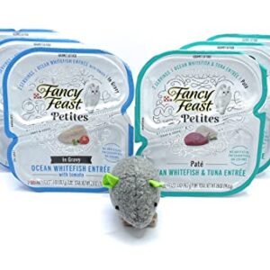 Fancy Feast Petites Cat Food Ocean Whitefish Flavor Bundle Includes (3) Each: Ocean Whitefish & Tuna Pate (2.8 oz), Ocean Whitefish with Tomato in Gravy(2.8 oz) & Catnip Toy