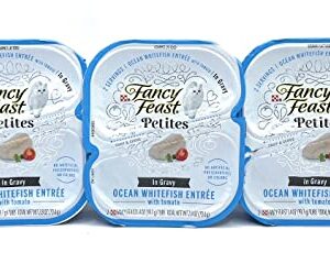 Fancy Feast Petites Cat Food Ocean Whitefish Flavor Bundle Includes (3) Each: Ocean Whitefish & Tuna Pate (2.8 oz), Ocean Whitefish with Tomato in Gravy(2.8 oz) & Catnip Toy