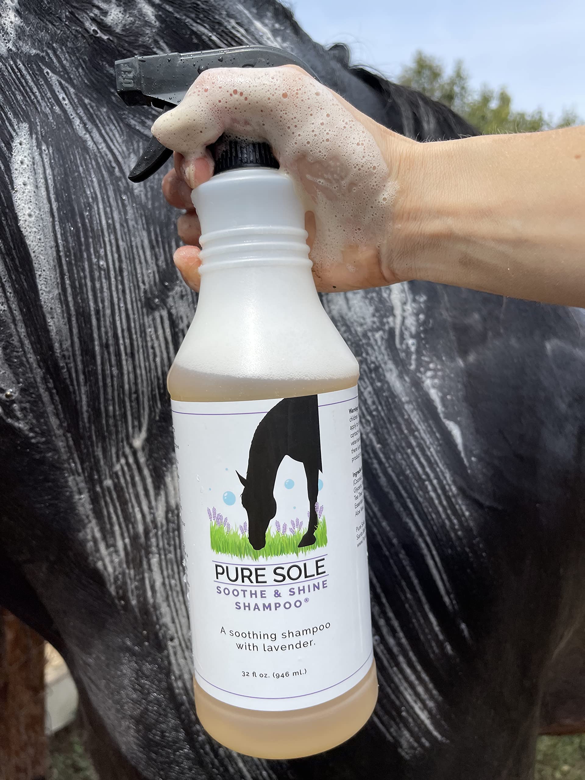 Pure Sole Soothe & Shine Shampoo - A Gentle Deep Cleaning Moisturizing Horse Shampoo - Hydrates Skin and Conditions Coat. - Perfect for Mane and Tail Too - 32 oz.