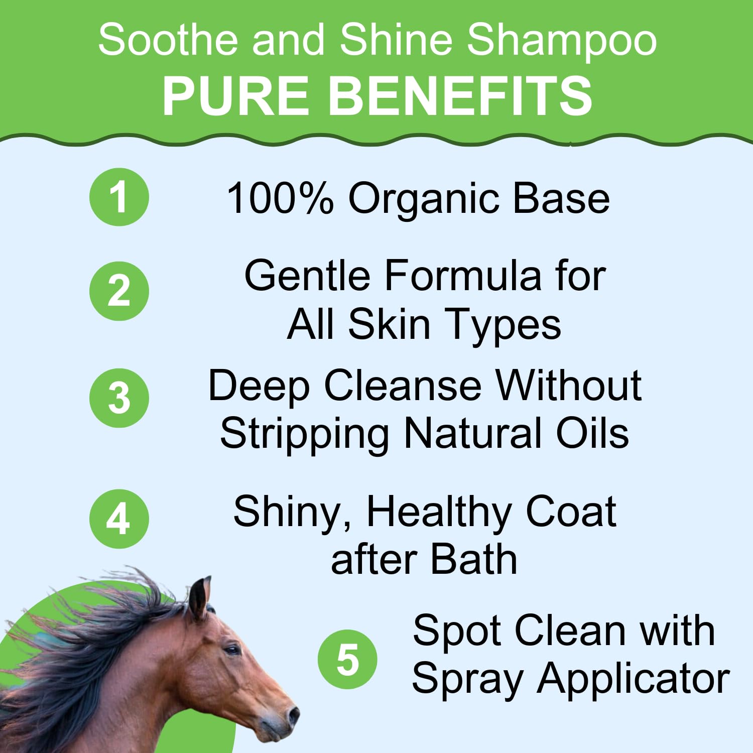 Pure Sole Soothe & Shine Shampoo - A Gentle Deep Cleaning Moisturizing Horse Shampoo - Hydrates Skin and Conditions Coat. - Perfect for Mane and Tail Too - 32 oz.