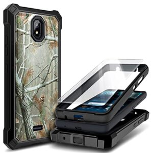 wdhd case for nokia c100 with tempered glass screen protector, full-body protective shockproof rugged bumper cover, impact resist durable phone case (camo)