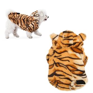 halloween dog hoodie, tiger plush costume cosplay accessories dog halloween outfits for small medium dogs clothes brown s