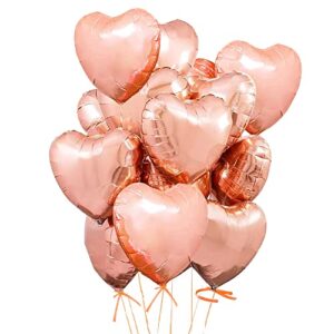 heart shaped foil balloons for valentines day party decorations - pack of 15 -foil valentines day balloons for romantic decorations special night (rose gold)