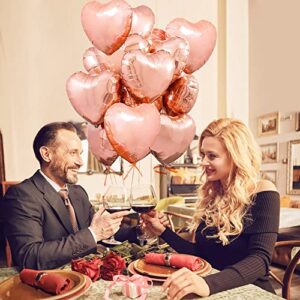 Heart Shaped Foil Balloons for Valentines Day Party Decorations - Pack of 15 -Foil Valentines Day Balloons for Romantic Decorations Special Night (rose gold)