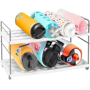 expandable water bottle organizer for cabinet, water bottle holder storage rack for kitchen pantry organization, height & width adjustable cup bottle holder shelf organizers, hold up to 10 bottles