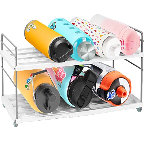 Expandable Water Bottle Organizer for Cabinet, Water Bottle Holder Storage Rack for Kitchen Pantry Organization, Height & Width Adjustable Cup Bottle Holder Shelf Organizers, Hold Up to 10 Bottles