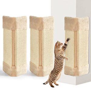 3 pack corner pet scratch pad mounted corner wall cat scratcher hanging sisal cat scratch pad vertical anti scratching cat wall protector with wall fixings for door couch, 16 x 9 inches