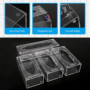 RUIDEO 4-Pack Storage Bag Organizer Compatible with Ziploc Bags, Acrylic Organizers for Kitchen Organization and Storage, Compatible with Gallon, Quart, Sandwich and Snack Size Bag, Plastic Bag Holder