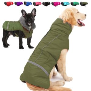 doglay dog winter coat with thicken furry collar, fleece lining reflective warm dog jacket, waterproof adjustable dog clothes for cold weather, soft puppy vest apparel for small medium large dogs