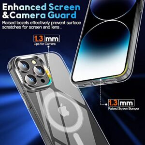 MOZOTER Magnetic for iPhone 14 Pro Max Case,[Compatible with Magsafe] [Anti-Yellowing][Glass Screen Protector+Camera Lens Protector] Shockproof Slim Thin Phone Case Cover 6.7 inch-Clear