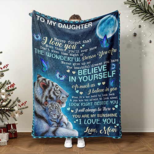 New Daughter Gifts from Mom to Daughter Tiger Blanket, to My Daughter Blanket, Soft Fleece Throw Blankets Graduation Gifts Ideas for Women Birthday, Christmas, Mother's Day Daughter Gift 50" x 60"