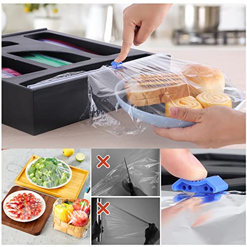 COSANSYS Kitchen Organization and Storage Ziplock Bag Storage Organizer Food Storage Bag Organizer 5 in 1 Dispenser with Cutter for Drawer and Wall Mounted Storage for Gallon Quart Sandwich Snack