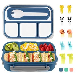 bentomoment bento lunch box, 4 compartments lunch box containers for adults, 5 cups bento box with utensils& fruit fork, cute snack lunch box, leakproof microwave safe bento boxes, blue
