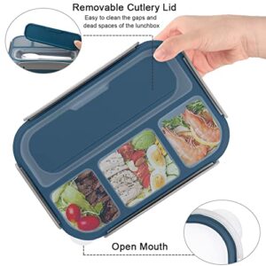 BentoMoment Bento Lunch Box, 4 Compartments Lunch Box Containers for Adults, 5 Cups Bento Box with Utensils& Fruit Fork, Cute Snack Lunch Box, Leakproof Microwave Safe Bento Boxes, Blue