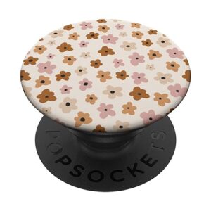 neutral floral print in muted brown, pink and beige flowers popsockets standard popgrip