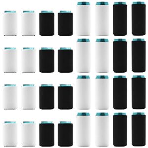 blank beer can coolers (60-pack) plain bulk collapsible soft insulated blanks for soda, personalized sublimation sleeves for weddings, bachelorette parties, htv projects (black&white)