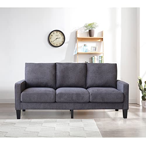 Harper & Bright Designs Modern Upholstered 3-seat Sofa Couch with with Storage Box, Metal Frame and Solid Wood Legs for Living Room Bedroom Office (3 Seat, Dark Grey)