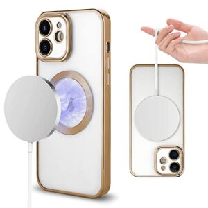 KANGHAR for iPhone 12 Case Magnetic [Support Magsafe Charger] Wireless Anti-Scratch Shockproof Clear Four Corner Cushion Screen Protector Anti-Dropping Full Body Protection Cover-Gold