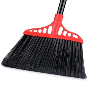 Heavy Duty Broom Outdoor/Indoor Commercial Broom with 55" Long Handle, Wide Angle Corner Broom Perfect for Garage Patio Kitchen Sidewalk Deck Porch Driveway Floor Room Rubbish Sweeping - Black and Red