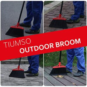 Heavy Duty Broom Outdoor/Indoor Commercial Broom with 55" Long Handle, Wide Angle Corner Broom Perfect for Garage Patio Kitchen Sidewalk Deck Porch Driveway Floor Room Rubbish Sweeping - Black and Red