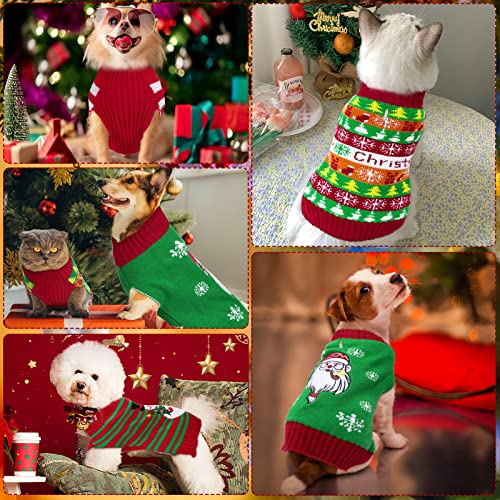 JUNEBRUSHS 4 Pack Dog Christmas Sweaters, Xmas Dog Holiday Sweaters Puppy Clothes Dog Christmas Outfits Winter Warm Pet Santa Snowman Reindeer Snowflake Sweater for Small Medium Cats Dogs