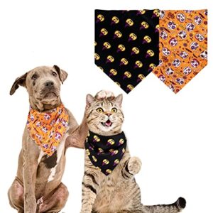 2pcs halloween dog bandanas,pet holiday pumpkin ghost themed pattern bandanas,scarf triangle bib neckerchief set for dogs and cats costume accessories