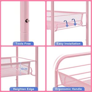 TOOLF 3-Tier Metal Rolling Cart, Mesh Wire Easy Assemble Utility Cart, Storage Trolley on Wheels with Hooks, Tiered Storage Shelving Organizer for Kitchen Bathroom Laundry Room