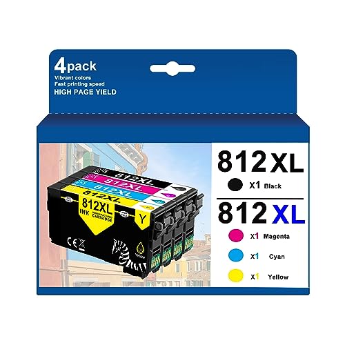 812XL Ink Cartridge TonerSave Remanufactured Replacement for Epson T812 T812XL 812 Ink Cartridge for Epson Workforce Pro WF-7840 WF-7820 EC-C7000 (Black Cyan Magenta Yellow, 4Pack)